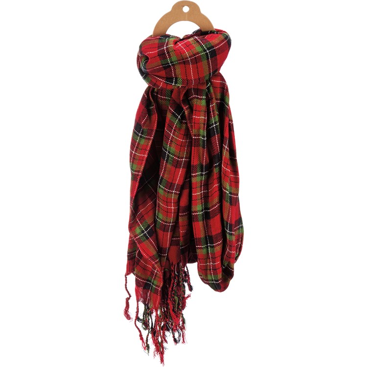Red And Black Plaid Scarf - Rayon