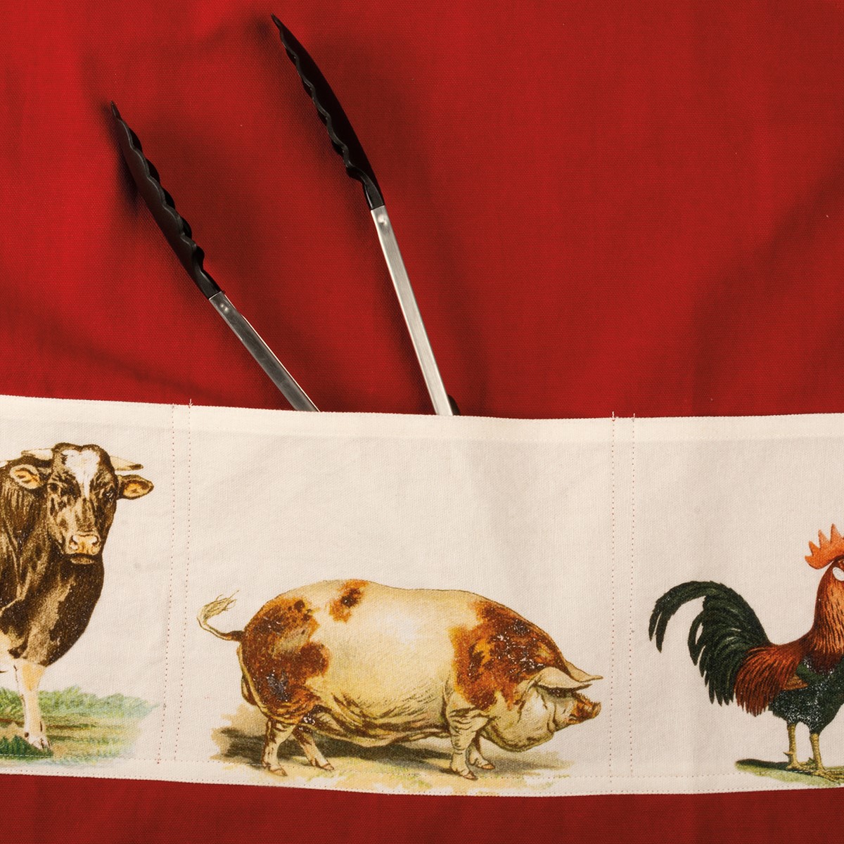 Apron - Cow Pig & Chicken Walk Into A BBQ The End - 27.50" x 28" - Cotton, Metal