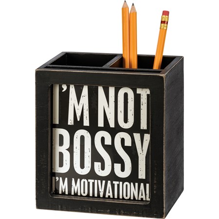 Pencil Holder - Office - 4.75" x 5.25" x 3.25" - Wood, Paper
