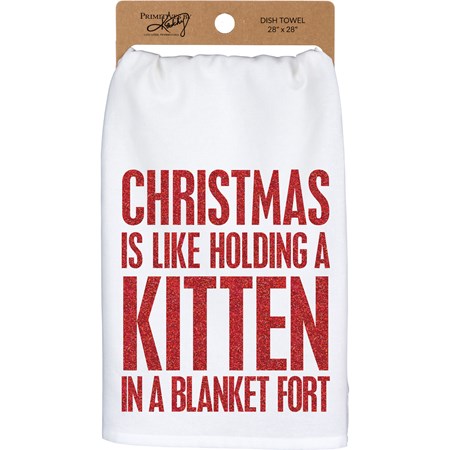 Kitchen Towel - Christmas Is Like Holding A Kitten - 28" x 28" - Cotton, Glitter