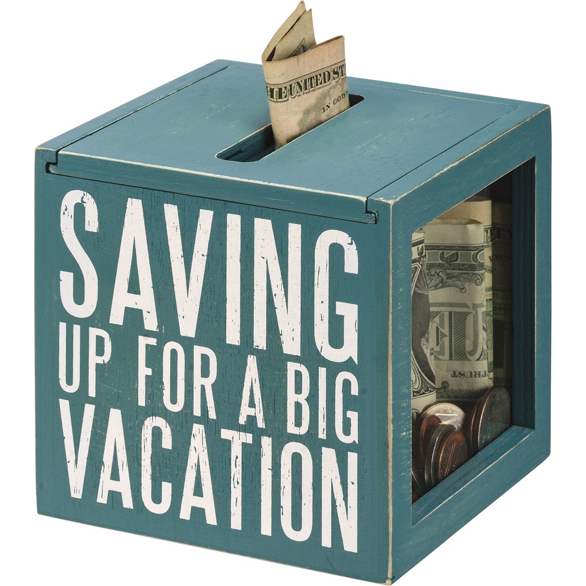 Saving Up For A Big Vacation Bank And Socks Set - Wood, Glass, Cotton, Nylon, Spandex, Ribbon
