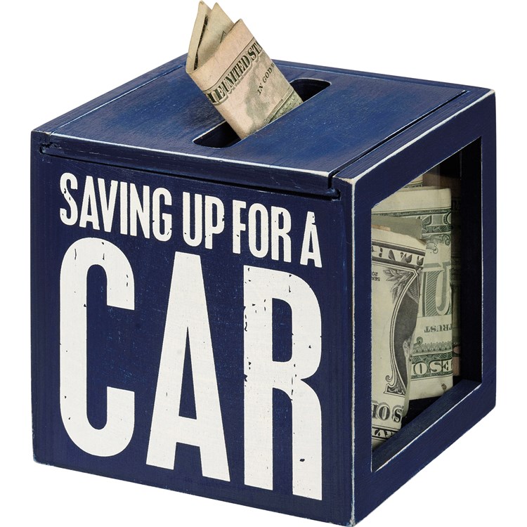 Saving Up For A Car Bank And Socks Set - Wood, Glass, Cotton, Nylon, Spandex, Ribbon