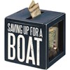 Saving Up For A Boat Bank And Socks Set - Wood, Glass, Cotton, Nylon, Spandex, Ribbon