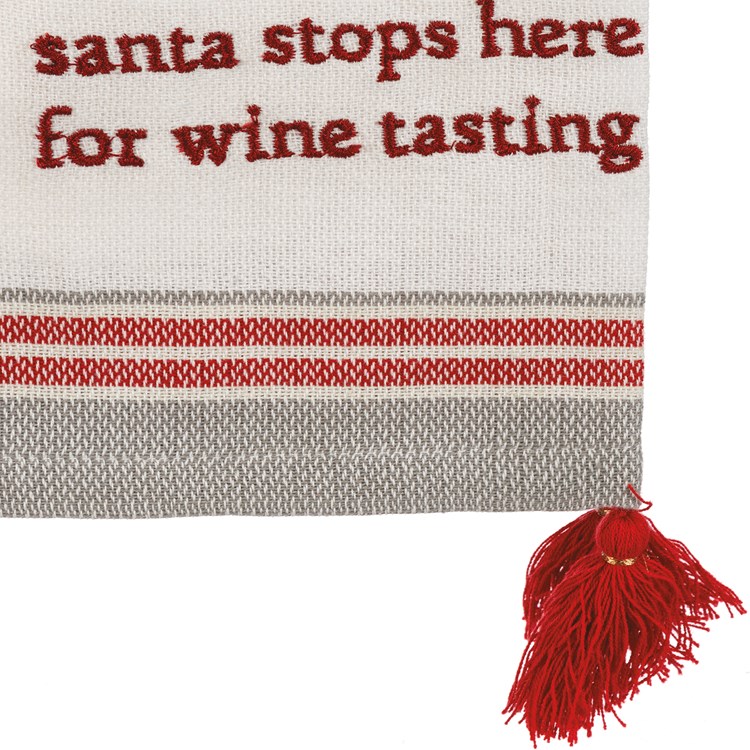 Santa Stops Here For Wine Tasting Kitchen Towel - Cotton