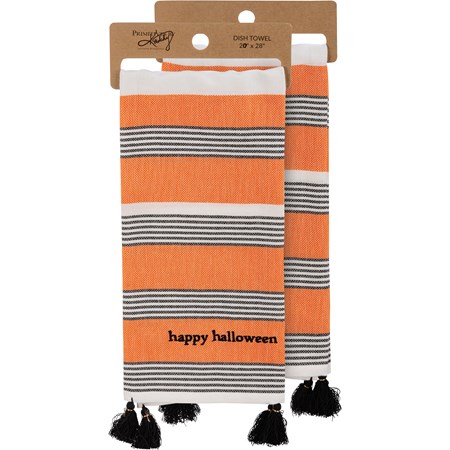 Happy Halloween Striped Kitchen Towel - Cotton