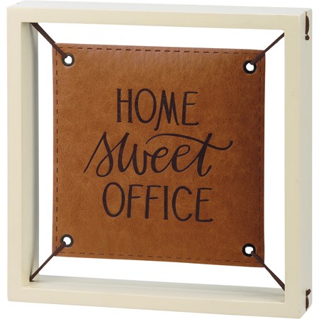 Leather Wall Art - Home Sweet Office - 8" x 8" x 1.50" - Wood, Faux Leather, Metal