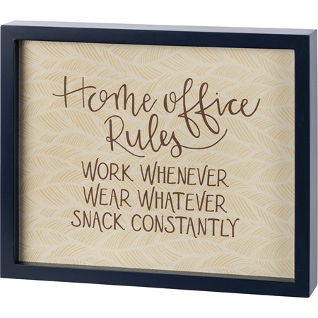 Inset Box Sign - Home Office Rules - 12" x 10" x 1.75" - Wood