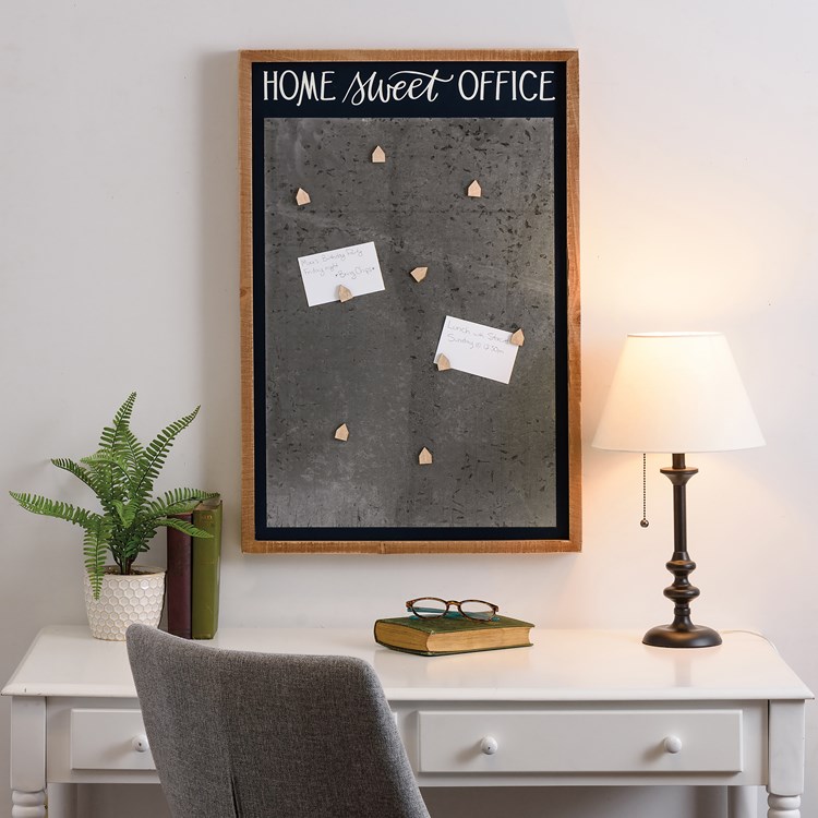 Magnet Board - Home Sweet Office - 20" x 30" x 1.75", 9 magnets included - Wood, Metal, Magnet