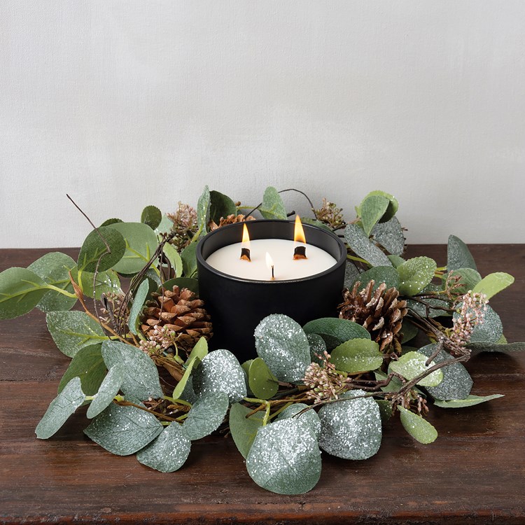 Pinecone Greens Candle Ring - Plastic, Wire, Glitter, Pinecones