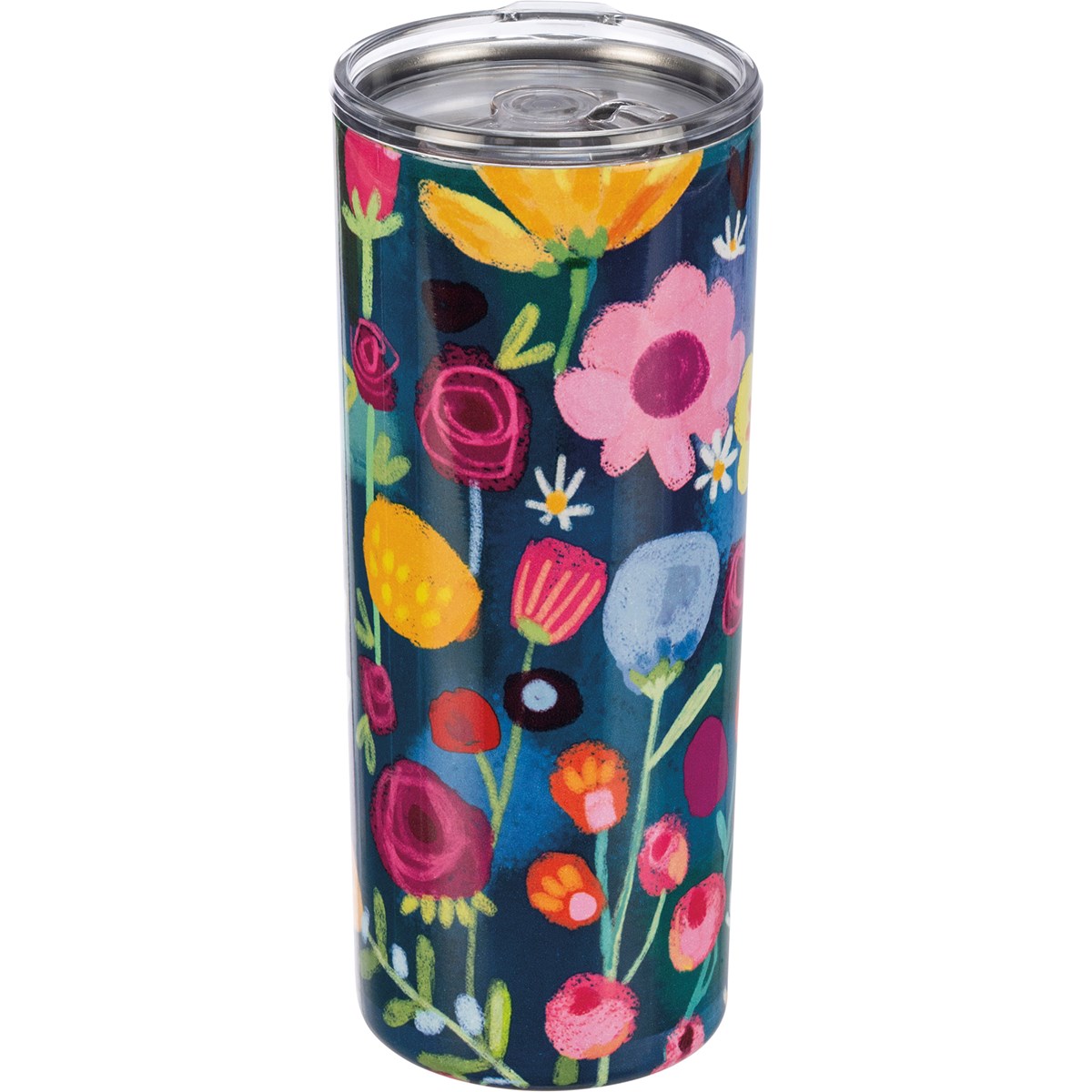 Blue Floral Coffee Tumbler - Stainless Steel, Plastic