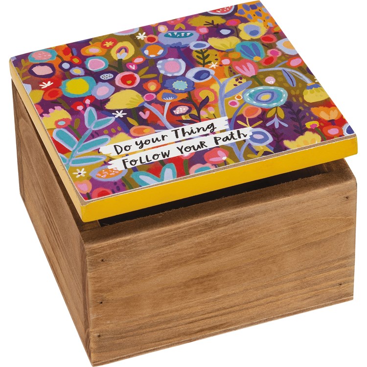 Hinged Box Set - Good Vibes - 5" x 5" x 3.50", 4" x 4" x 2.75" - Wood, Paper, Metal