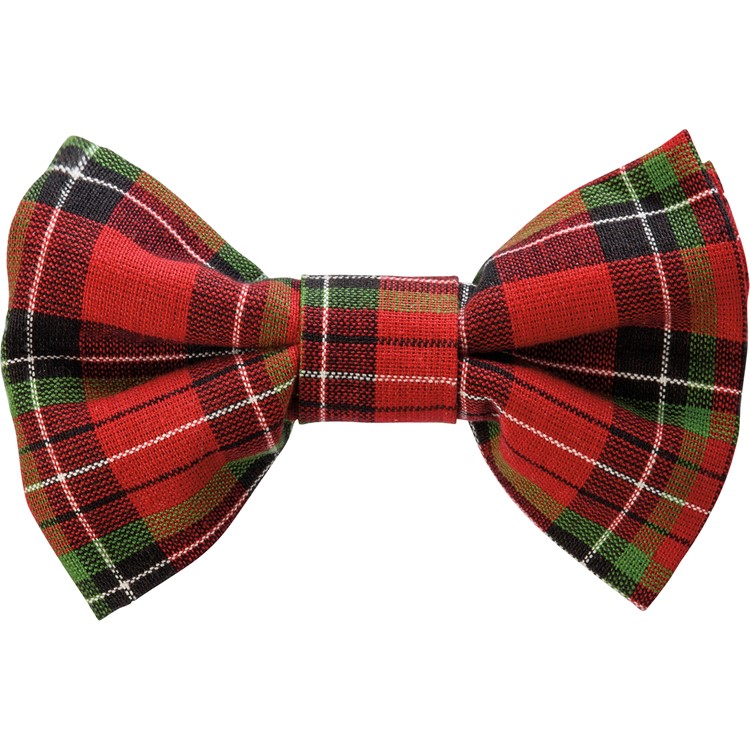 Pet Bow Tie Set Lg - Christmas Plaid - 5.50" x 3.50" x 2" - Cotton, Hook-and-Loop Fastener