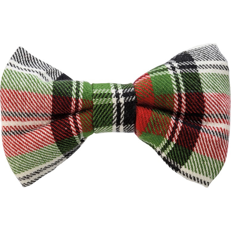 Christmas Plaid Large Pet Bow Tie Set - Cotton, Hook-and-Loop Fastener