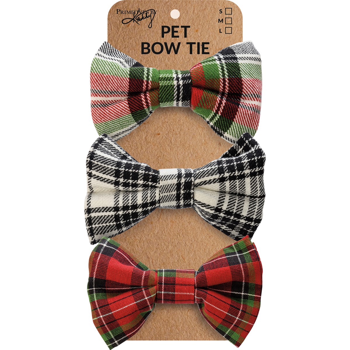 Pet Bow Tie Set Lg - Christmas Plaid - 5.50" x 3.50" x 2" - Cotton, Hook-and-Loop Fastener