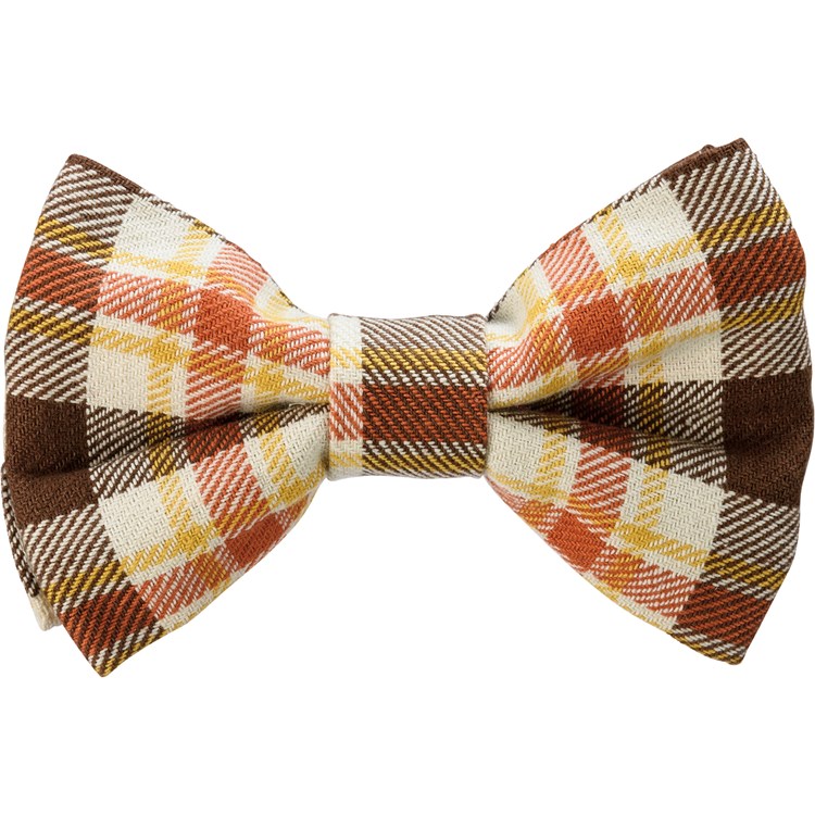 Fall Plaid Large Pet Bow Tie Set - Cotton, Hook-and-Loop Fastener