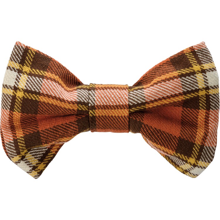 Fall Plaid Large Pet Bow Tie Set - Cotton, Hook-and-Loop Fastener