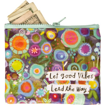 Zipper Wallet - Let Good Vibes Lead The Way - 5.25" x 4.25" - Post-Consumer Material, Metal