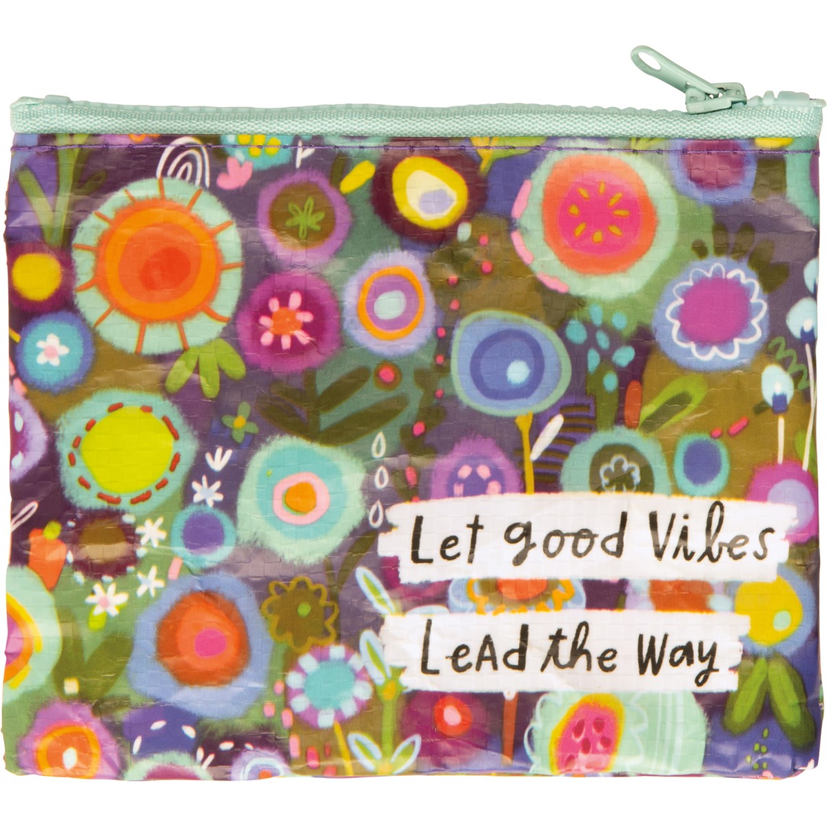 Zipper Wallet - Let Good Vibes Lead The Way - 5.25" x 4.25" - Post-Consumer Material, Plastic, Metal