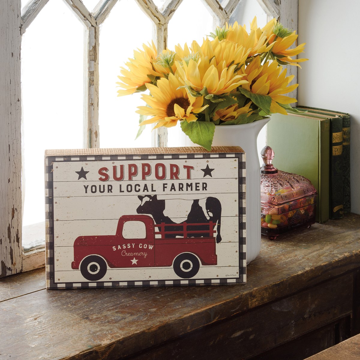 Support Your Local Farmer Box Sign - Wood, Paper