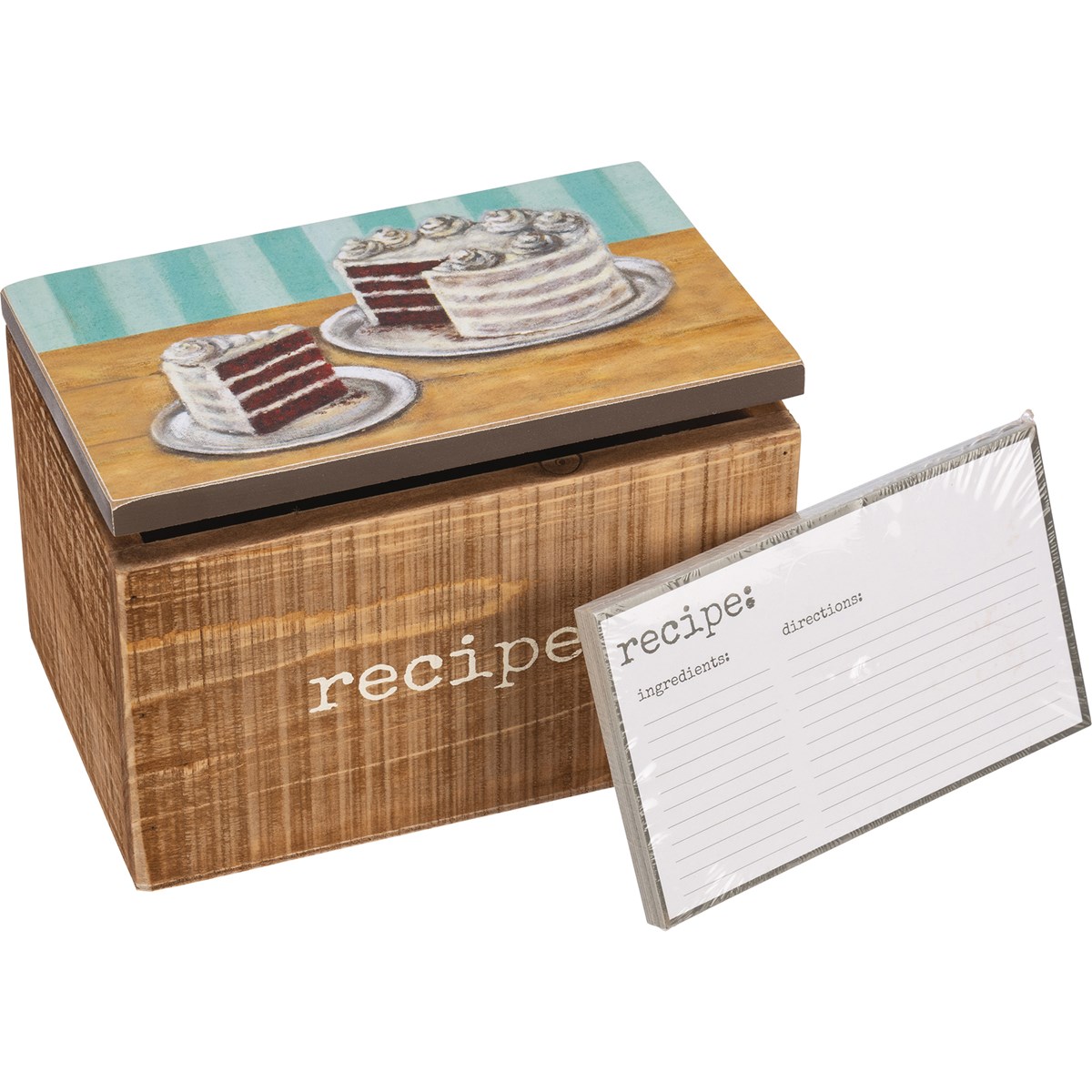 Recipe Box - Red Velvet Cake - 6.25" x 4" x 4" - Wood, Paper, Metal
