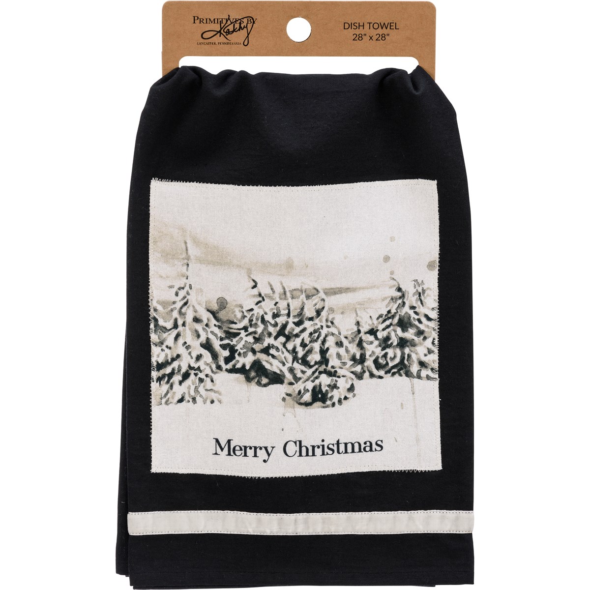 Black And White Merry Christmas Kitchen Towel - Cotton, Velvet