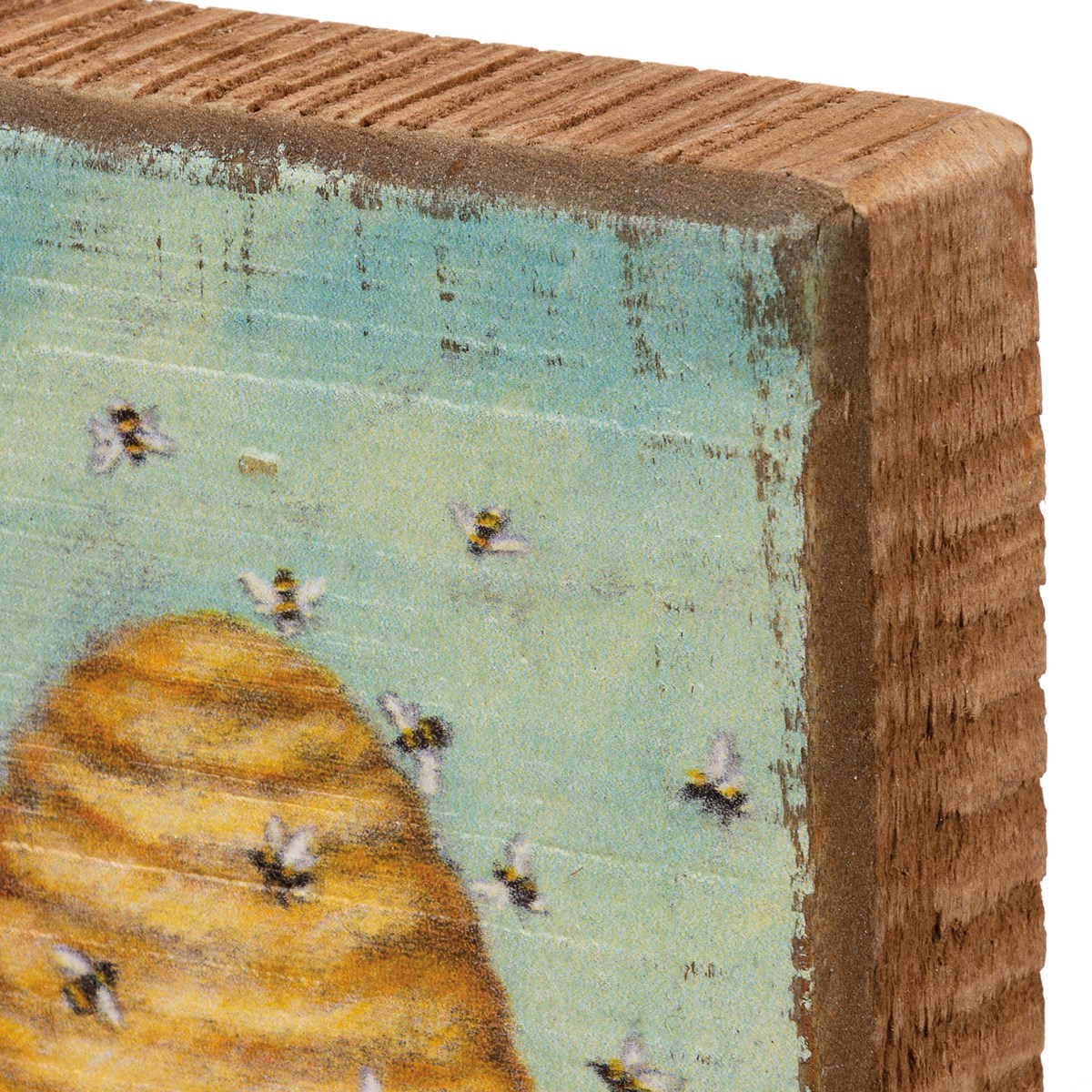 Block Sign - Bees Buzz Bee Honey Farm - 6" x 4.75" x 1" - Wood