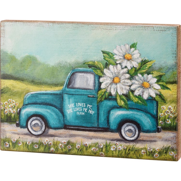 Daisies She Loves Me Loves Me Not Farm Box Sign - Wood