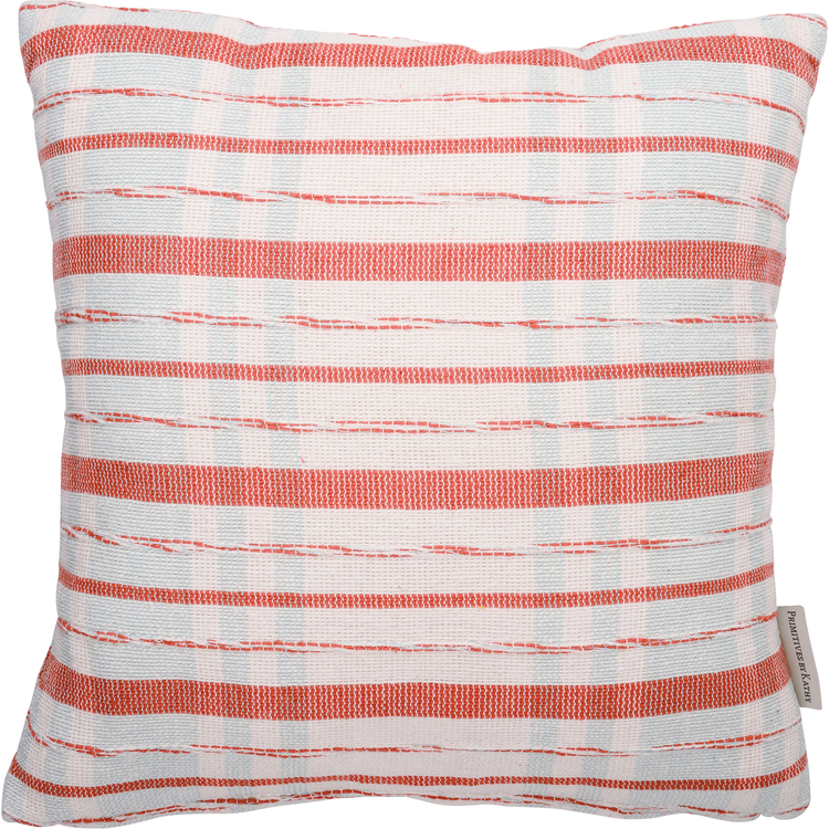 Blue Orange Multi Plaid Pillow - Cotton, Zipper