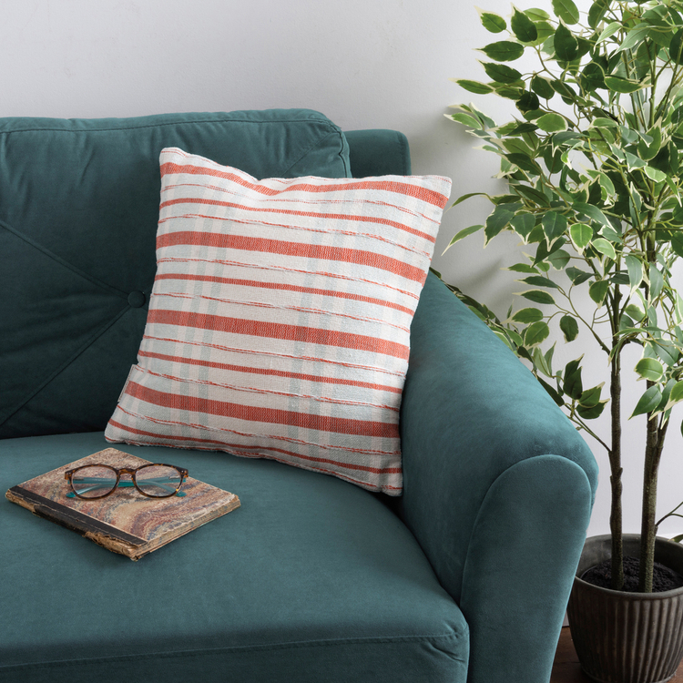 Blue Orange Multi Plaid Pillow - Cotton, Zipper