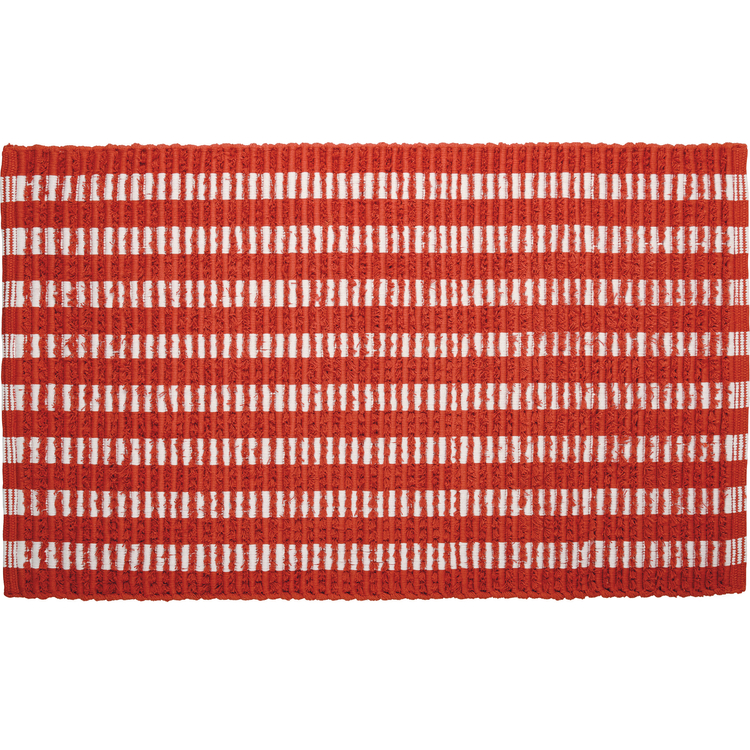 Orange Stripe Rug - Cotton, Latex skid-resistant backing