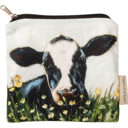 Everything Pouch - Cow - 7" x 6.50" - Cotton, Faux Leather, Metal