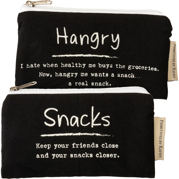Everything Pouch Set - Hangry & Snacks - 7" x 3.50" - Cotton, Faux Leather, Metal