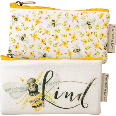 Everything Pouch Set - Bee Kind - 7" x 3.50" - Cotton, Faux Leather, Metal