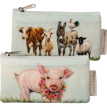 Everything Pouch Set - Farm Family - 7" x 3.50" - Cotton, Faux Leather, Metal