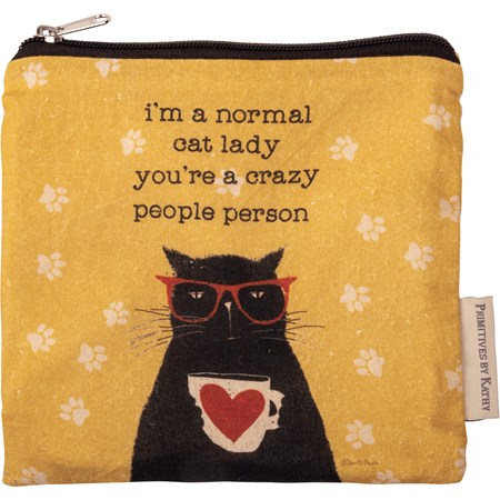 Everything Pouch - I'm A Normal Cat Lady - 7" x 6.50" - Cotton, Faux Leather, Metal