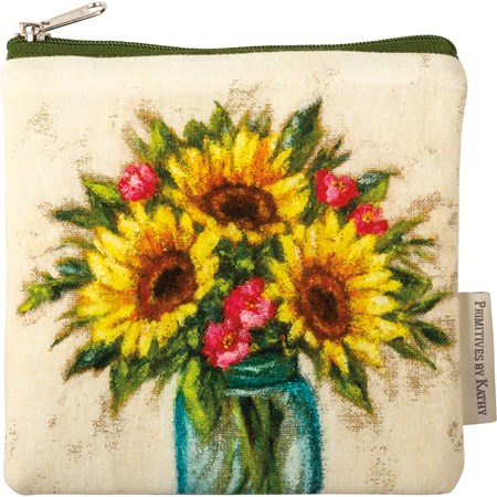 Everything Pouch - Sunflowers - 7" x 6.50" - Cotton, Faux Leather, Metal