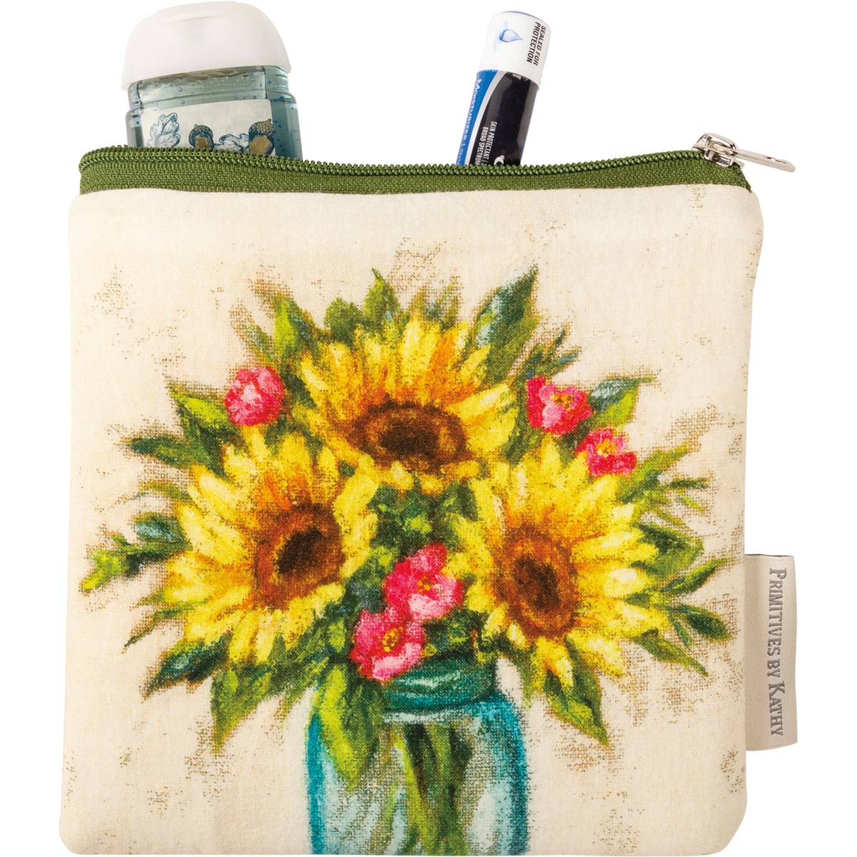 Sunflowers Everything Pouch - Cotton, Faux Leather, Metal