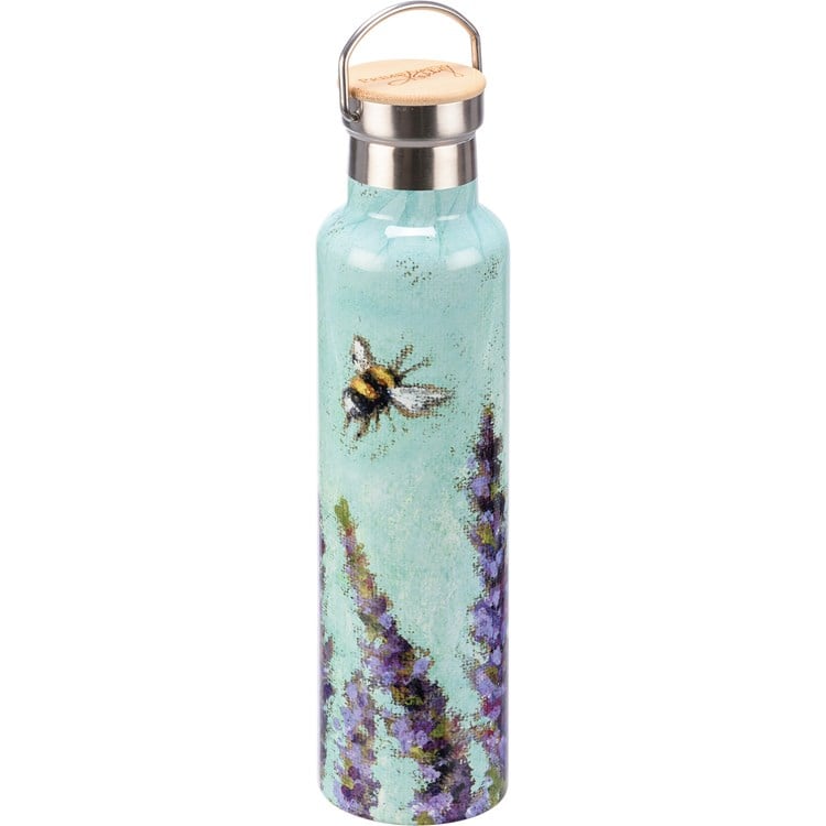 Bees & Lavender Insulated Bottle - Stainless Steel, Bamboo