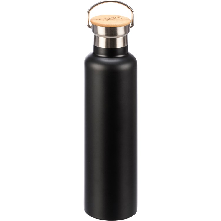Insulated Bottle - Water - 25 oz., 2.75" Diameter x 11.25" - Stainless Steel, Bamboo