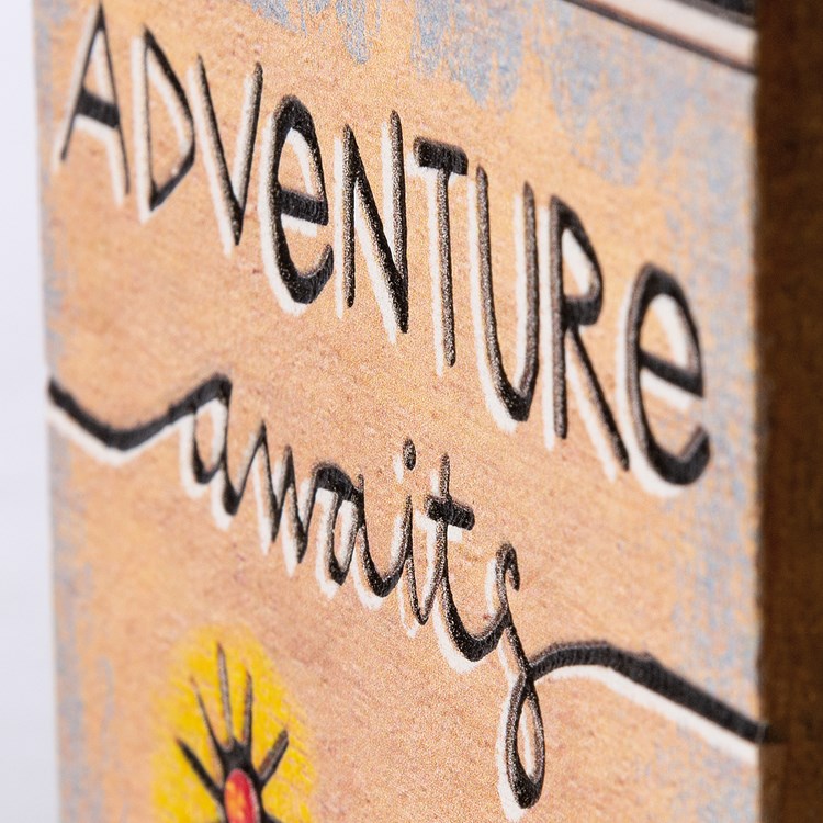 Block Sign - Adventure Awaits - 4" x 4" x 1" - Wood