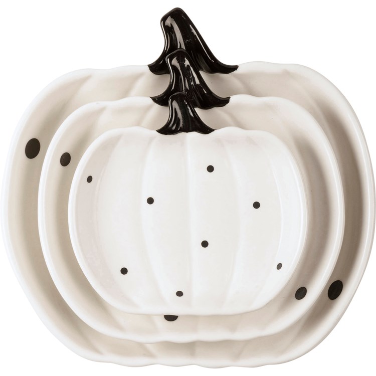 Black & White Dot Pumpkins Plate Set - Stoneware