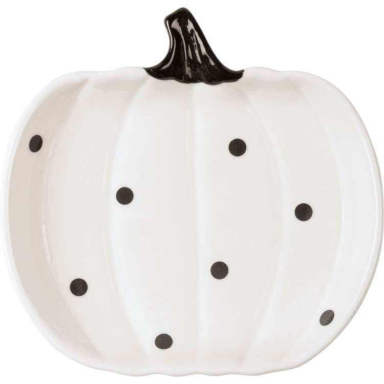 Plate Set - Black & White Dot Pumpkins - 6" x 6.25" x 1", 5" x 5" x 0.75", 3.75" x 4" x 0.50" - Stoneware