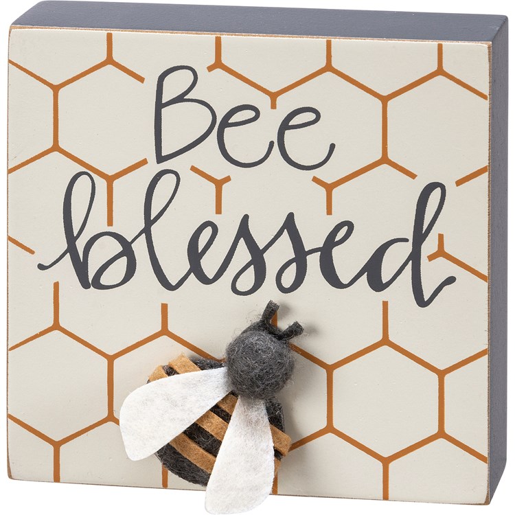 Bee Blessed Block Sign - Wood, Felt