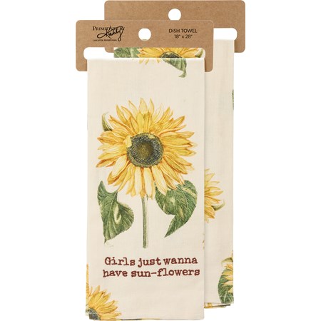 Kitchen Towel - Girls Just Wanna Have Sun-flowers - 18" x 28" - Cotton Linen
