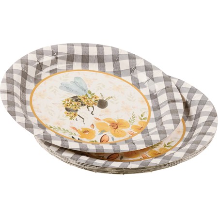 Small Floral Bee Paper Plates - Paper