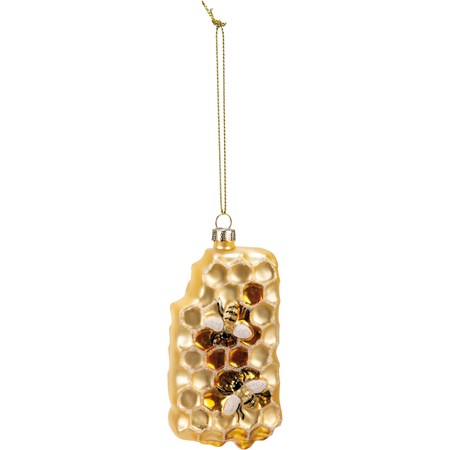 Glass Ornament - Honeycomb - 2" x 4.25" x 1" - Glass, Metal, Glitter