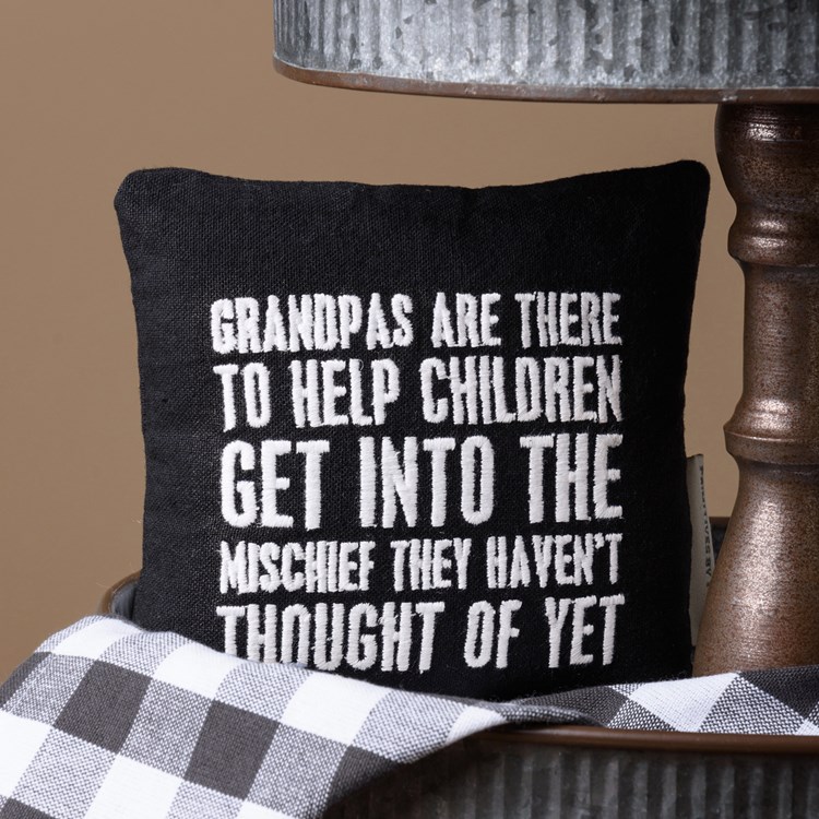 Mini Pillow - Grandpas Are There To Help Children - 6" x 6"  - Cotton