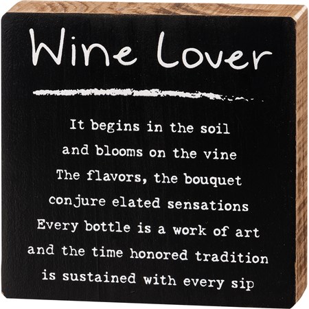 Block Sign - Wine Lover - 4" x 4" x 1" - Wood