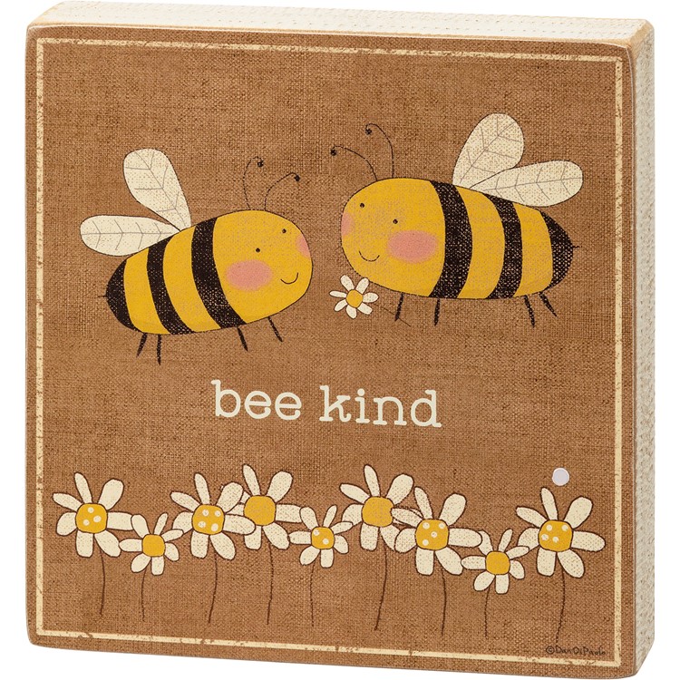 Rustic Bee Kind Block Sign - Wood, Paper