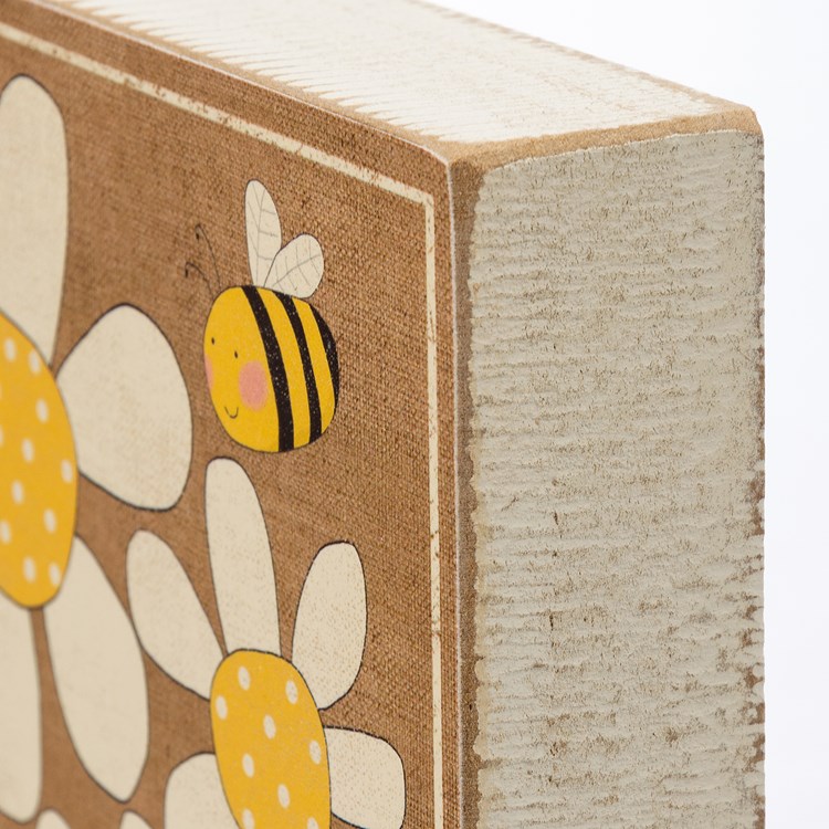 Rustic Bee Happy Block Sign - Wood, Paper